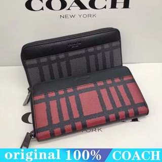 Coach f22533 กระเป๋าสตางค์ผู้ชาย/กระเป๋าใส่บัตรพิมพ์ลายหนังแท้/กระเป๋าใส่เหรียญแบบมีซิปยาว