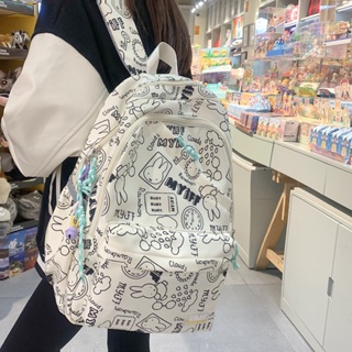 กระเป๋าเป้สะพายหลัง กระเป๋านักเรียน พิมพ์ลายกราฟฟิติน่ารัก จุของได้เยอะ สไตล์เกาหลี สําหรับผู้หญิง