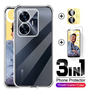 3in1 For oppo Realme C55 6.72inch RMX3710 Camera Lens Film + Screen Protector Tempered Glass + Soft Shockproof Cover