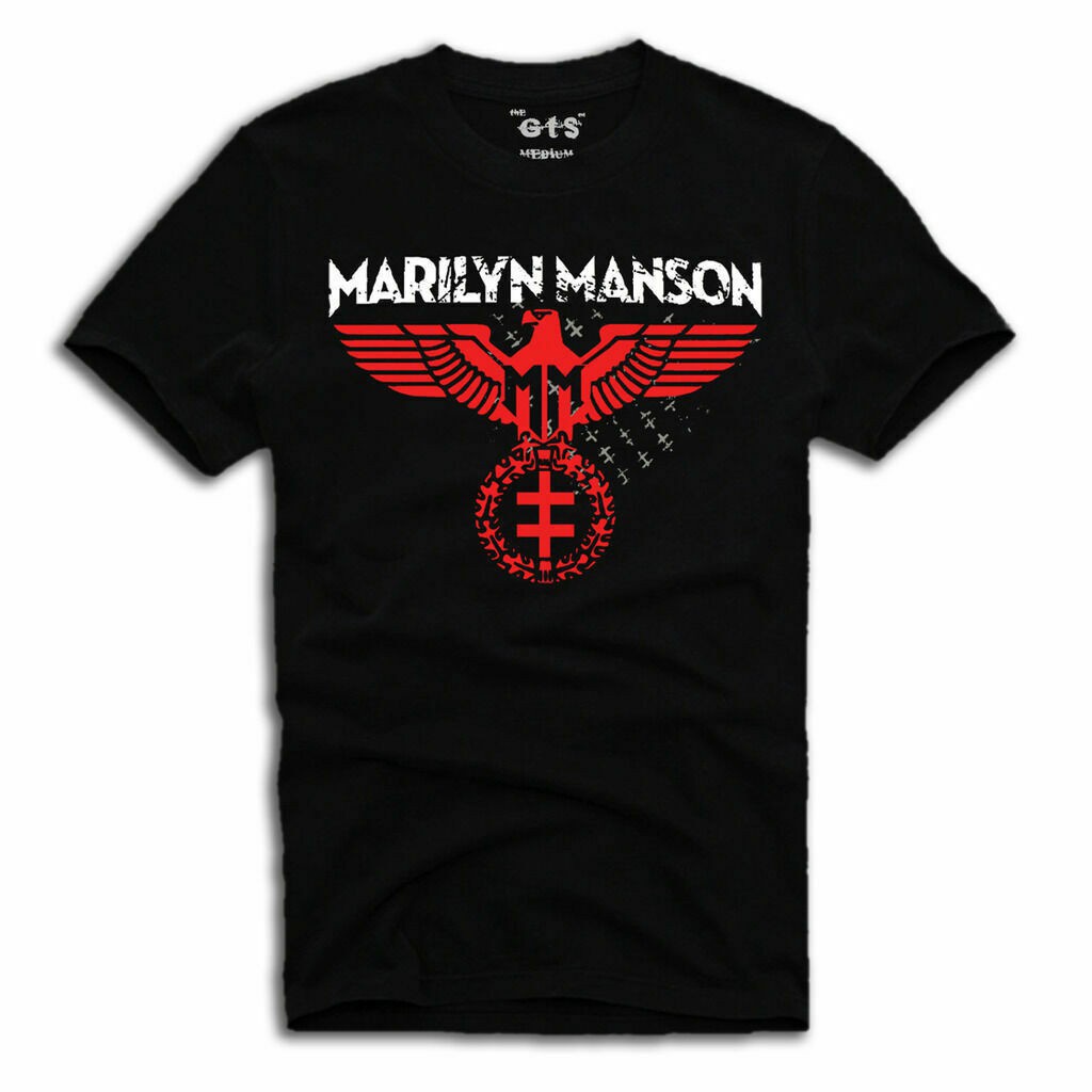 vetygoodSanc6 {XS-6XL} เสื้อยืดแขนสั้นลําลอง ผ้าฝ้าย 100% พิมพ์ลาย E1Syndicate Marilyn Manson Spread Eagle Band Metal Ro