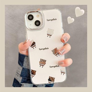 เคสโทรศัพท์มือถือแบบกระจก ลายการ์ตูนสพันจ์บ็อบ สแควร์แพนท์ เรียบง่าย สําหรับ Iphone 13 14promax 12 11