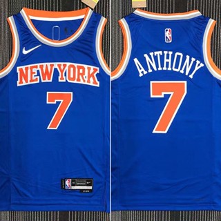 เสื้อกีฬาบาสเก็ตบอล NBA York Knicks สําหรับผู้ชาย #เสื้อกีฬาแขนสั้น ลายทีมชาติสวิงแมน 7 Carmelo Anthony 75th Anniversary ประดับเพชร สีเงิน สไตล์เรโทร 371462