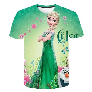 เสื้อยืดแขนสั้น พิมพ์ลายการ์ตูน Frozen 3 มิติ ระบายอากาศได้ดี สําหรับเด็ก