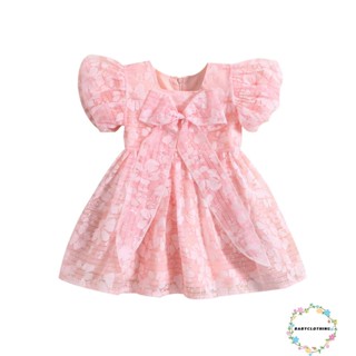 Babyclothes- ชุดเดรส ทรงเอ แขนสั้น คอกลม ผูกโบว์ พิมพ์ลายดอกไม้ แฟชั่นฤดูร้อน สําหรับเด็กผู้หญิง