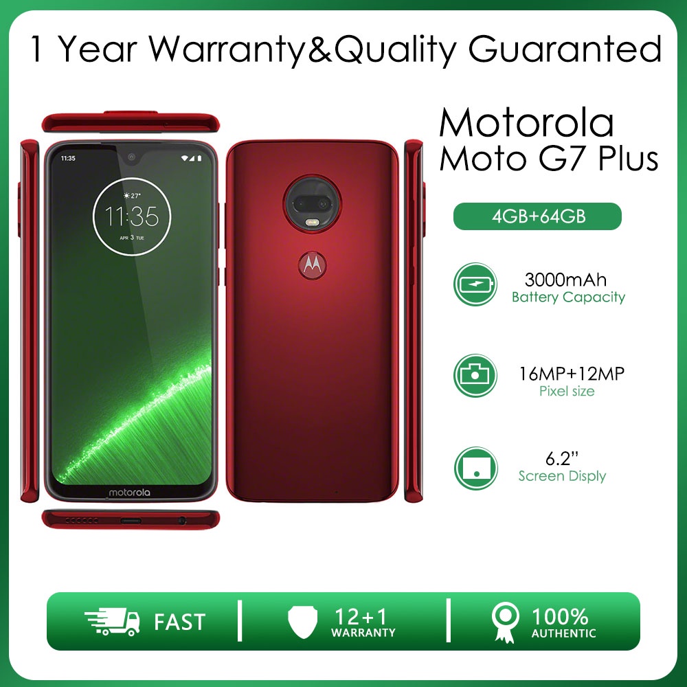 Motorola Moto G7 Plus XT1965 สมาร์ทโฟนซิมเดี่ยว แรม 4GB และ 64GB Octa-core 16MP 6.2 นิ้ว 3000mAh Android 9.0 NFC