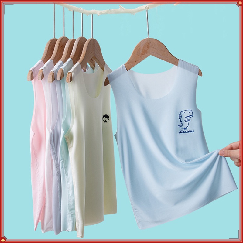เด็กน้ําแข็งผ้าไหมเสื้อกั๊ก100-150เซนติเมตรยืดสาวเด็กเสื้อกั๊กเสื้อผ้าเด็กฤดูร้อนบางไดโนเสาร์ wm4ร