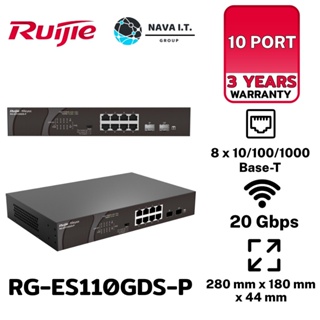 COINSคืน15%⚡FB9JMZV6⚡ RUIJIE RG-ES110GDS-P 10-PORT 10/100/1000MBPS UNMANAGED POE SWITCH รับประกัน 3ปี