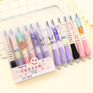 ชุดปากกาเจลฟองน้ํา 0.5 มม. ลายหน้ายิ้มน่ารัก สีดํา 6 ชิ้น ต่อกล่อง