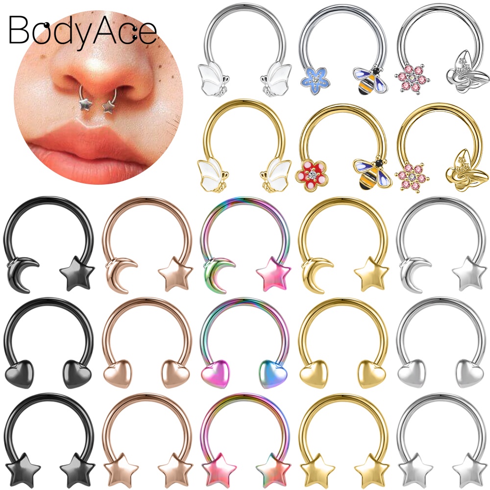 Bodyace จิวเจาะกระดูกอ่อน จมูก เกือกม้า รูปดาว ดวงจันทร์ สเตนเลส 1 ชิ้น