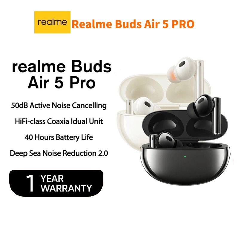 Realme Buds Air 5 Pro หูฟังไร้สาย 50dB ตัดเสียงรบกวน LDAC บลูทูธ 5.3 HiFi