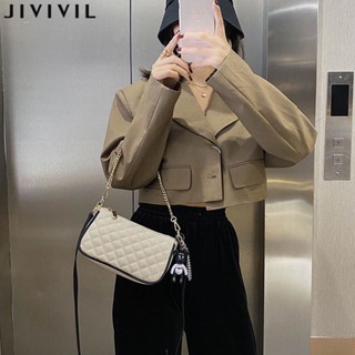 JIVIVIL·เด็กผู้หญิงกระเป๋า crossbody เดียวบรรยากาศ ที่เรียบง่ายเย็บสายคล้องลูกโซ่สั่นกระเป๋ามือ