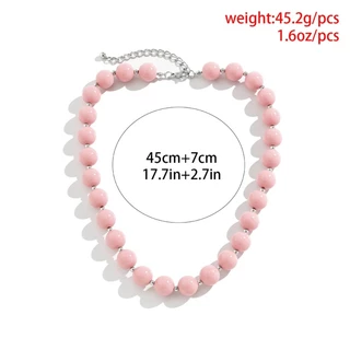 ซาน* แฮนด์เมดสีชมพูลูกปัดสร้อยคอปกที่เรียบง่ายสร้อยคออารมณ์เค้นคอเครื่องประดับแฟชั่นกระดูกไหปลาร้าโซ่วันเกิด
