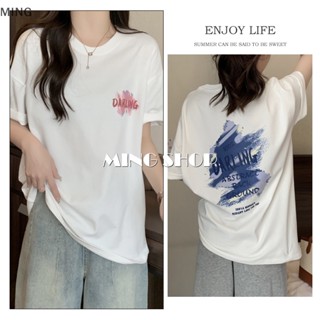 เสื้อยืดคอกลม แขนสั้น พิมพ์ลาย Ming American Retro ทรงหลวม แฟชั่นฤดูร้อน สําหรับผู้หญิง TH