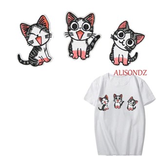 Alisondz แพทช์ผ้าลายการ์ตูนแมวสําหรับเย็บปักตกแต่งเสื้อผ้า Diy