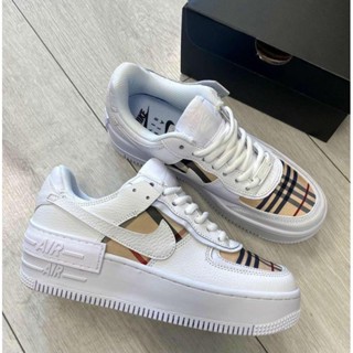 ☊♞☊Melo Air Force 1 AF1 Shadow Macaron รองเท้ายาง สีขาว สีน้ําตาล สไตล์อังกฤษ สําหรับผู้หญิง #Md2 IUBF