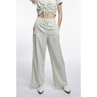 ESP กางเกงทรงขากว้างลายเรโทร ผู้หญิง สีเขียวอ่อน | Retro Print Wide Leg Trousers | 5979