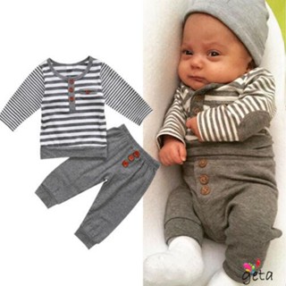 Geta- เซตเสื้อผ้าเด็กแรกเกิด แขนยาว ลายการ์ตูนสัตว์ ลายทาง และกางเกงขายาว
