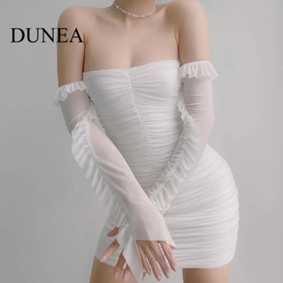 Dunea ชุดเดรส บอดี้คอน แขนยาว เปิดไหล่ เปิดหลัง ผ้าโปร่ง สําหรับผู้หญิง