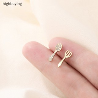 [highbuying] ต่างหูสตั๊ด ช้อนส้อม คริสตัล ขนาดเล็ก เรียบง่าย สําหรับผู้หญิง สินค้าใหม่