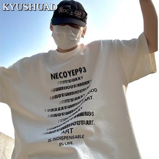 KYUSHUAD อารมณ์ประจำวันคอกลมเยาวชนยอดนิยมเสื้อยืดแขนห้าส่วน อินเทรนด์ผู้ชายแฟชั่นสไตล์เมืองแขนสั้นด้านบน