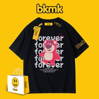 Bkmk เสื้อยืดแขนสั้น ทรงหลวม ลายหมีสตรอเบอร์รี่ สไตล์ยุโรป และอเมริกา สําหรับผู้ชาย และผู้หญิง