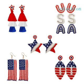 Inf ต่างหูห้อยจี้ตัวอักษร USA ประดับลูกปัด สีแดง สีขาว สีฟ้า