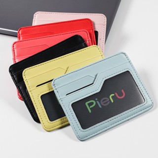 กระเป๋าสตางค์ ใบสั้น หนัง PU บางพิเศษ ใส่บัตรเครดิตได้ สีแคนดี้ สไตล์สร้างสรรค์ สําหรับใส่บัตรประจําตัวประชาชน