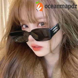 OCEANMAPDZ แว่นตากันแดด กรอบสี่เหลี่ยมผืนผ้า ขนาดเล็ก สไตล์พังก์ ฮิปฮอป คลาสสิก สีดํา สําหรับผู้หญิง