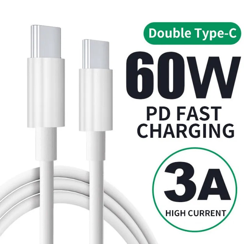 60w 3A หัวคู่ Type C สายชาร์จเร็ว / อุปกรณ์สายเคเบิลข้อมูลเกมมิ่ง แบบหนา Android / สายชาร์จที่ทนทาน สําหรับโทรศัพท์มือถือ / ขั้วต่อ Usb C เป็น Usb C