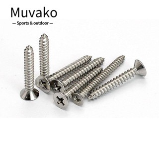 MUVAKO 100 ชิ้น #6 X สกรูหัวแบน สเตนเลส สีเงิน 2 นิ้ว สําหรับกรอบไม้