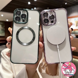 เคสโทรศัพท์มือถือซิลิโคน TPU ใส แบบนิ่ม กันกระแทก มีแม่เหล็กไร้สาย หรูหรา สําหรับ iPhone 14 13 12 11 Pro Max