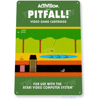 ป้ายสัญลักษณ์ดีบุก Tinworld C332 Pitfall Atari Arcade Game สไตล์เรโทร สําหรับตกแต่งตู้เสื้อผ้า