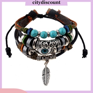 &lt;citydiscount&gt; สร้อยข้อมือ ประดับลูกปัดขนนก หลายชั้น สีฟ้า สไตล์ชนเผ่า เครื่องประดับ ของขวัญ สําหรับผู้หญิง และผู้ชาย