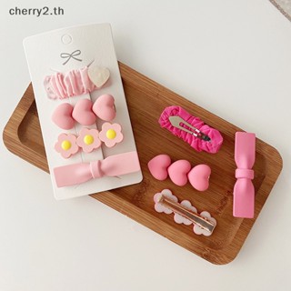 [cherry2] ใหม่ กิ๊บติดผม รูปโบว์ ดอกไม้ สีชมพูหวาน สําหรับเด็ก 4 2 ชิ้น [TH]