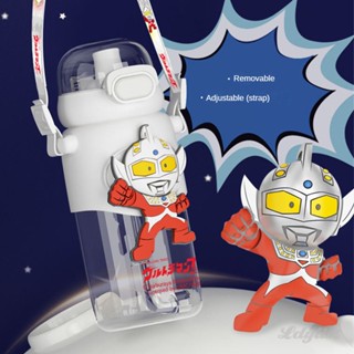 ღ 600ml Tyro Ultraman Water Cup Cartoon Leakproof Water Bottle With Straw Strap Portable Drink Bottle Outdoor Children Space Cup