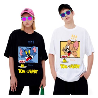 Tom and Jerry เสื้อ พิมพ์ลายการ์ตูน แฟชั่นคู่รัก ทอมแอนด์เจอร์รี แขนสั้นคอกลม oversize cotton ผู้ชายและผู้หญิงสามารถใส่