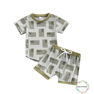 Babyclothes- ชุดเสื้อคอกลม แขนสั้น และกางเกงขาสั้น แบบผูกเชือก สไตล์สตรีท สําหรับเด็กผู้ชาย