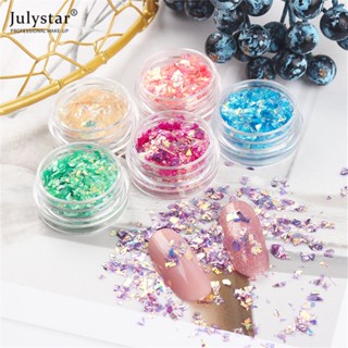 JULYSTAR DIY Nail Art Crushed Shell Seashell Glitter Iridescent Sticker Irregular Flake Natural Snow Powder