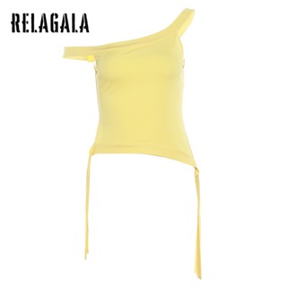 Relagala เสื้อครอปท็อปลําลอง โชว์สะดือ สีพื้น แฟชั่นสําหรับสตรี 2023