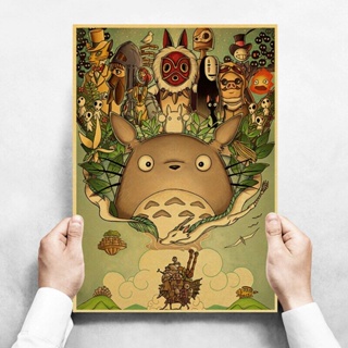 โปสเตอร์กระดาษคราฟท์ ลายอนิเมะ Miyazaki Hayao Spirited Away Totoro สไตล์วินเทจ สําหรับตกแต่งผนัง P 0416