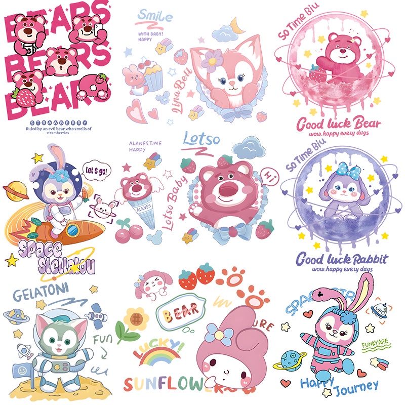 สติกเกอร์ ลายหมีสตรอเบอร์รี่ StellaLou Melody ซักล้างได้ สําหรับตกแต่งเสื้อผ้า ของขวัญ