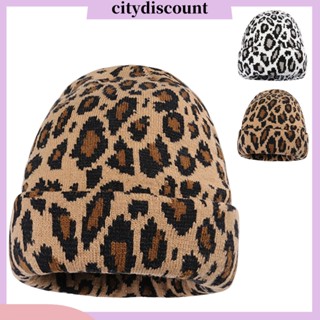 &lt;citydiscount&gt; หมวกบีนนี่ ผ้าถัก แบบหนา ลายเสือดาว สไตล์เกาหลี สําหรับผู้หญิง