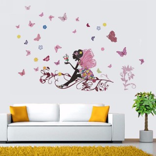 สติกเกอร์พีวีซี ติดผนัง ลายดอกไม้ ผีเสื้อ นางฟ้า DIY สําหรับห้องเด็กเล็ก