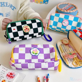 Creative Checkerboard Pen Case Girl Ins Style Japanese Style Simple Pencil Box Large Capacity Student Stationery Box School Supplies M