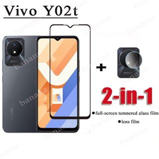 2 In 1 ฟิล์มกระจกนิรภัยกันรอยหน้าจอ แบบเต็มจอ สําหรับ Vivo Y02t Vivo Y02A Y02 Y02s Y01 Y36 Y35 Y22s Y16 Y15A Y15s Y12A Y12s Y20s G Y20i 2021 Y21T Y76 5G Y73