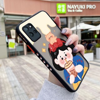 เคสโทรศัพท์มือถือแบบแข็ง ใส บาง กันกระแทก ลายการ์ตูนชานมไข่มุก มีลายด้านข้าง สําหรับ Realme V11 5G V11s