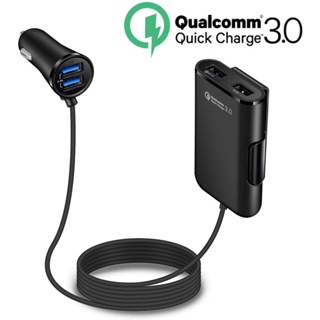 อะแดปเตอร์ที่ชาร์จในรถยนต์ QC 3.0 ด้านหน้า และหลัง พร้อมพอร์ต USB 4 พอร์ต