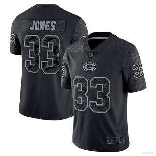 Qy NFL เสื้อยืดลําลอง แขนสั้น พิมพ์ลายทีมฟุตบอล Aaron Jones Black RFLCTV Limited สีเขียว สําหรับผู้ชาย พลัสไซซ์