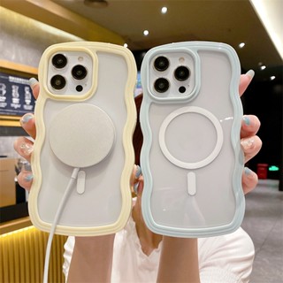 2-in-1 เคสโทรศัพท์มือถือ Tpu นิ่ม แบบใส ขอบคลื่นแม่เหล็ก กันกระแทก สําหรับ IPhone 14 13 12 Pro Max 11