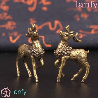 Lanfy ฟิกเกอร์กวาง กวางเอลก์ ทองแดงบริสุทธิ์ แกะสลัก ขนาดเล็ก ทนทาน สไตล์โบราณ สําหรับตกแต่งสวน 2 ชิ้น ต่อชุด